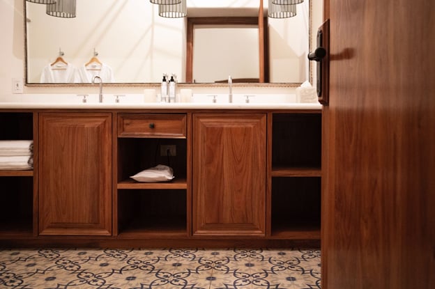 lower half of bathroom with wooden cabinets and drawers